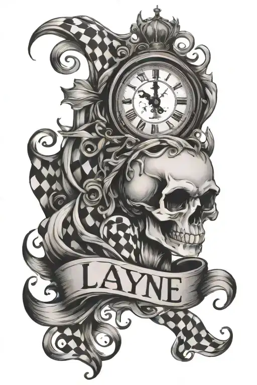 The Name Layne With A Clock Face And Checkered Flags