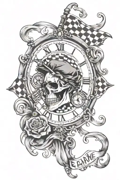 The Name Layne With A Clock Face And Checkered Flag And No Skull