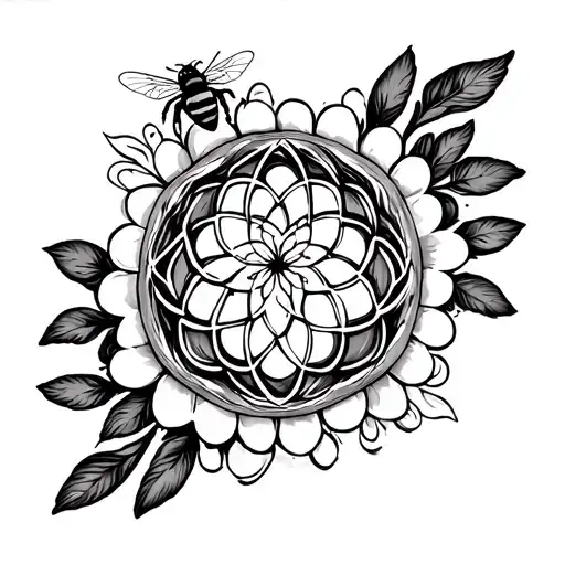 Flower Of Life With Bee Surrounded
