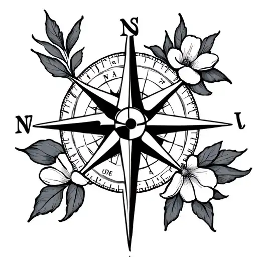 Compass Intertwined With Plum Flower