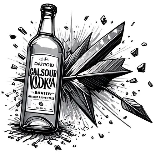 Arrow Hitting A Bottle Of Vodka And Exploding Out The Other Side With Shards Of Glass Flying