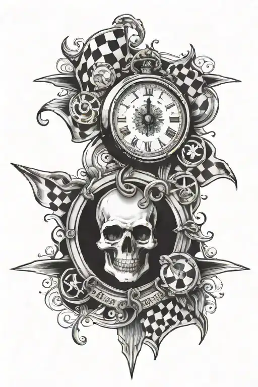 The Name Layne With A Clock Face And Checkered Flags With No Skulls
