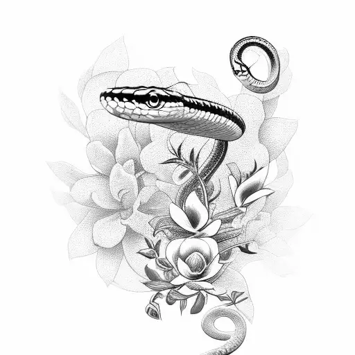 Snake With Flowers And Spiders