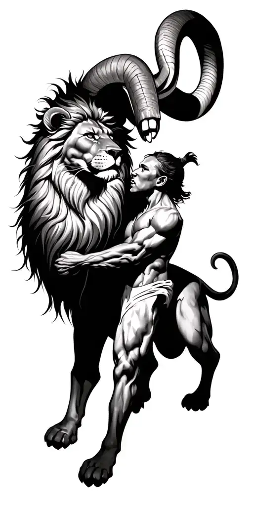 Aries Winning A Battle Against A Lion