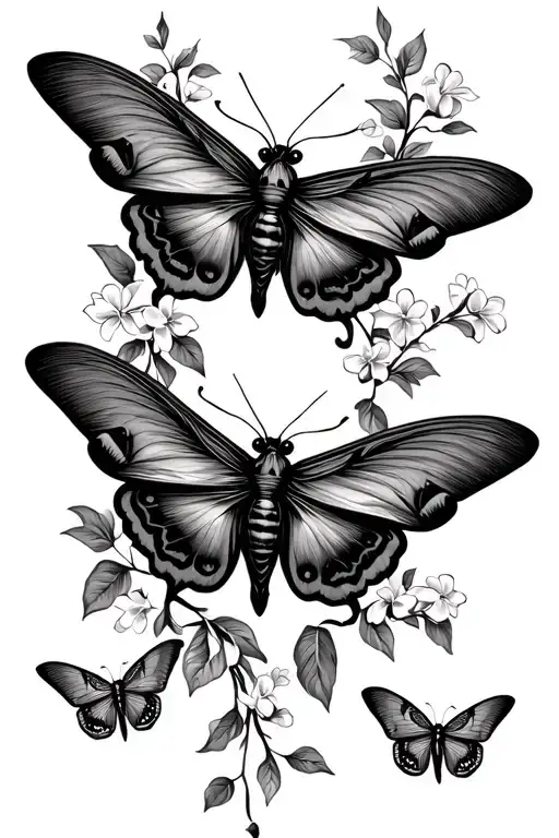 Pretty Flower Vines And Moths Flying