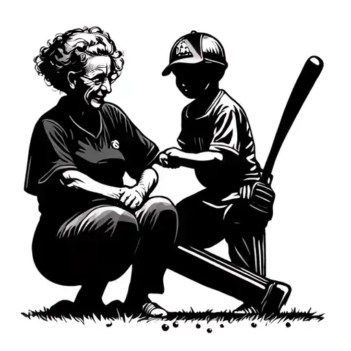 Grandmother And Son Playing Cricket