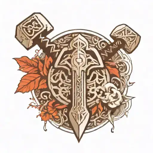 Thor Hammer And Lighting With Nordic Runes