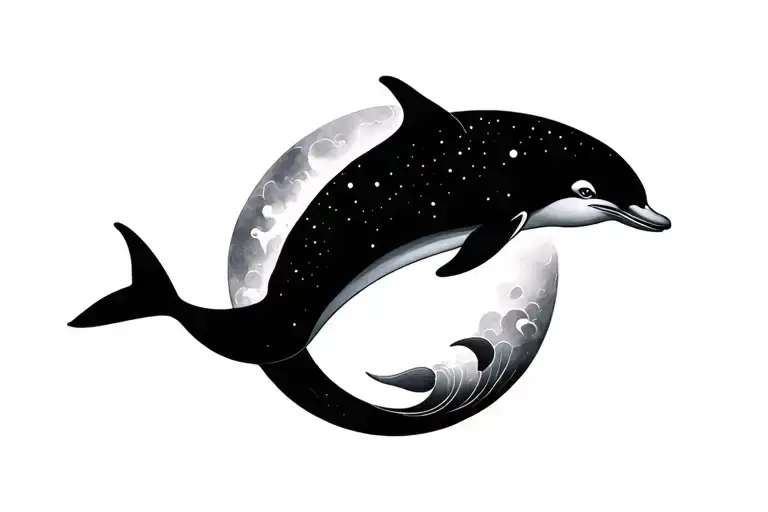 Minimalist Dolphin Sea Sun Moon