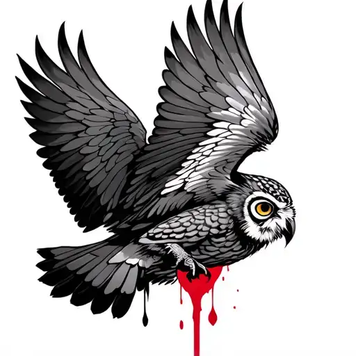 Owl Flying Bleeding Heart In Claw