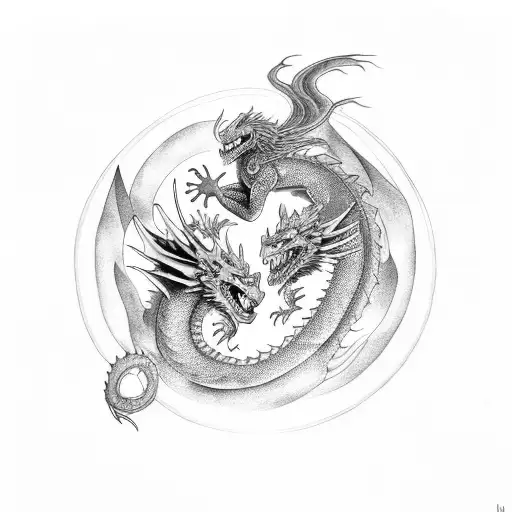 Dragon With Warrior Woman