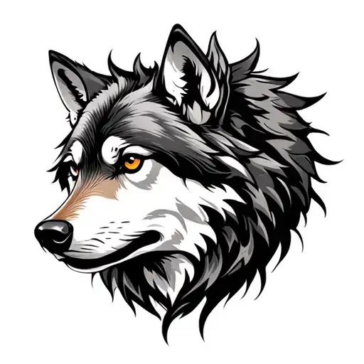 Neo Traditional Wolf Tattoo Design Combining Elements