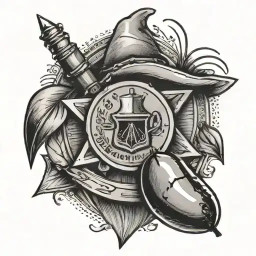 A Sheriff's Badge With A Coffee Bean And Musical Staff Incorporated Into The Design