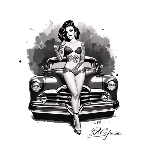 Pinup Girl With Tattoos Painting A Car