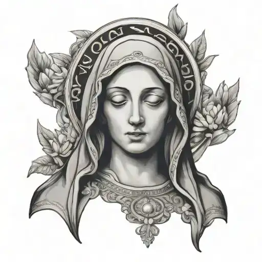 Virgin Mary Black And Grey With Open Hands