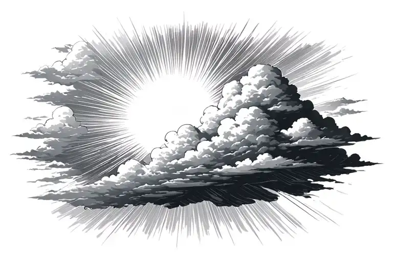 Realistic Clouds Floating In The Sky With Beams Of Light Shooting Outward From The Sun