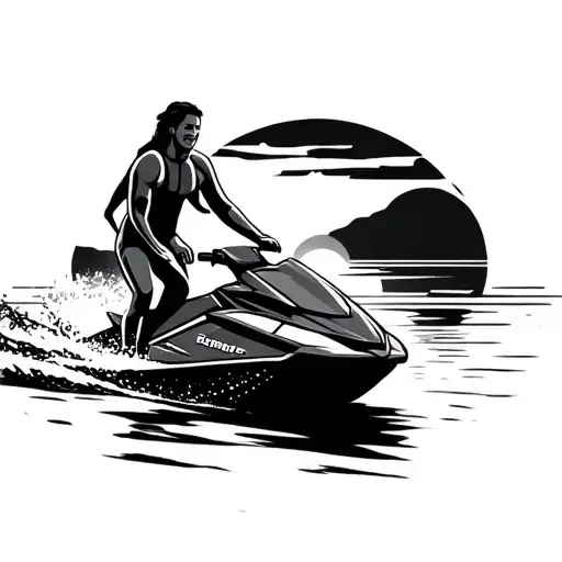Couple On A Jetski With Sunset In The Background Black And White Simple