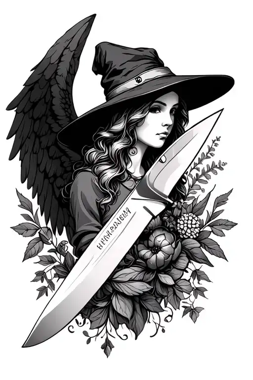 Chef Knife Feminine With Angel Wings And Witch Herbs