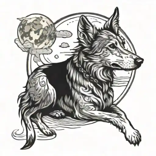 Cresent Moon With A Dog