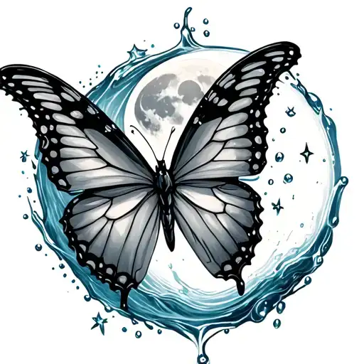 A Butterfly Made Of Water With A Moon In The Background With Starts