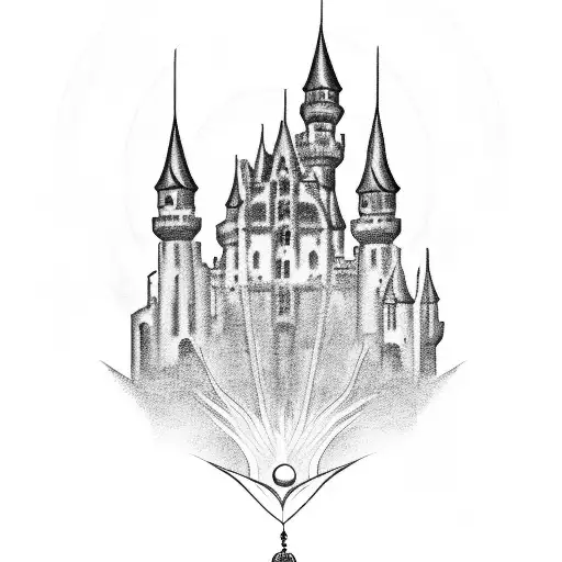 Occult Background With Castle In Foreground