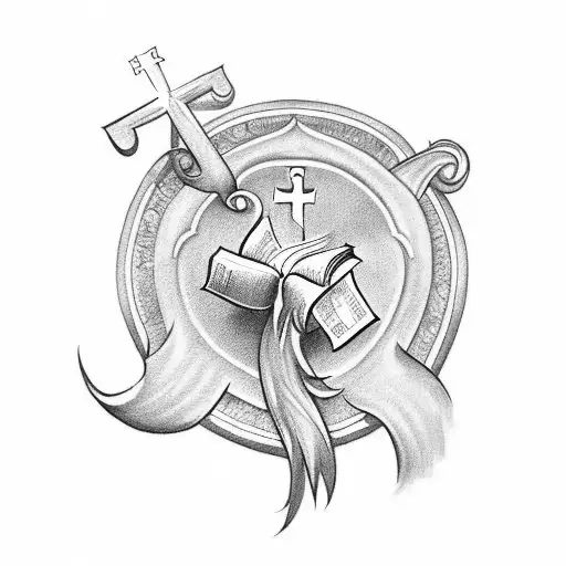 A Tattoo Design Representing The Client's Love For Reading And Catholicism