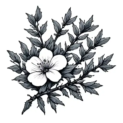 A Simple Fine Line Juniper Branch Entwined With September's Birth Flower Long