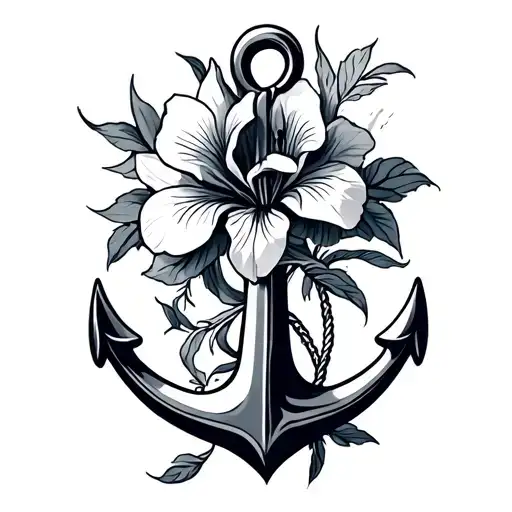 Anchor Intertwined With Iris Flower