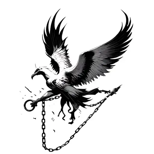 Man Broke Free From Chain And Flying With Phoenix Minimalist Black And White