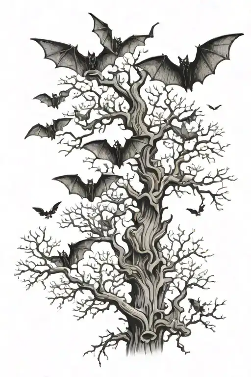 Leafless Tree Bats Flying