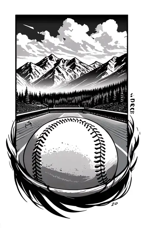 Landscape Baseball Football Field With Alaskan Mountains In The Background