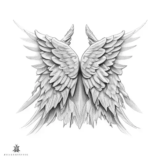 Folded Angel Wings Only Black Ink