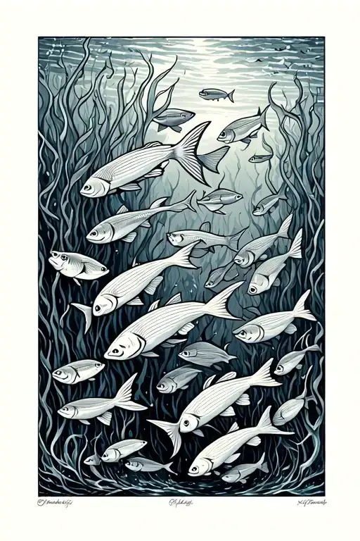 Marine Kelp Forest Filled With Fish Swimming