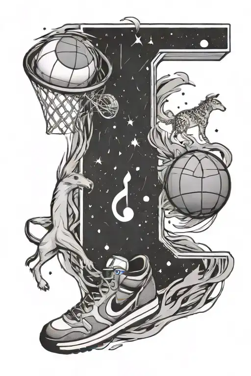 A Space-themed Music Note With Animals Playing Basketball Inside