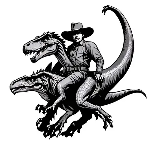 Cowboy Riding A Velociraptor