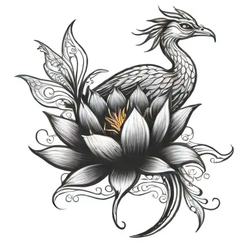 Phoenix Rising And Lotus Flower With A The Galaxy Background