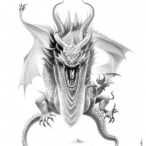 Design A Tattoo Depicting A Dragon Battling Against A Mythological God