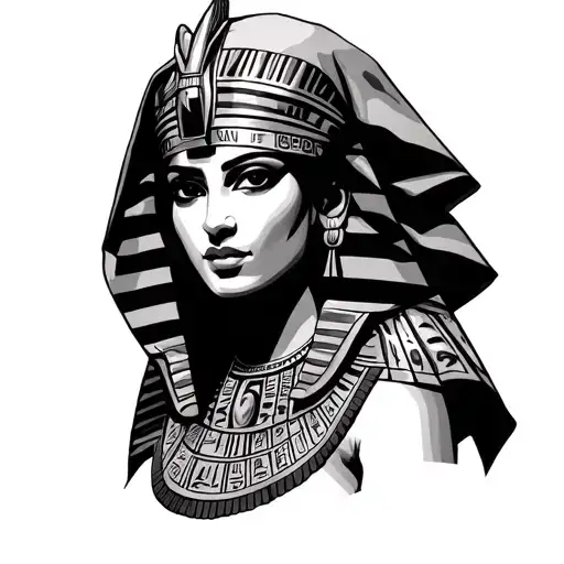 Cleopatra In Disguise With A Cloth Hood With Hieroglyphics On Chest