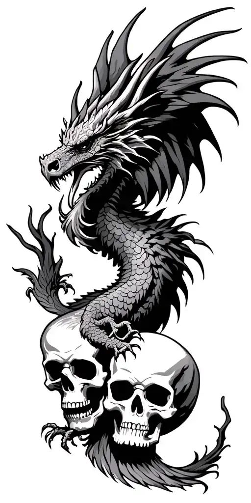 Phoenix Dragon And Skulls