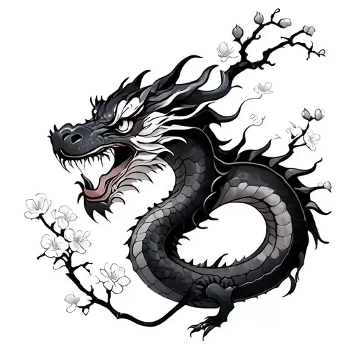 Dragon With Fine Cherry Blossom Lines