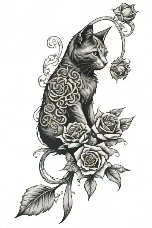 Cat And Serbian Cross With Rose