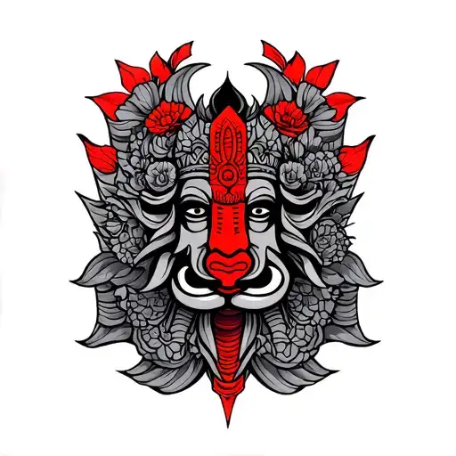Arm Band Tatoo Design With Thaiyam Head Red Color In The Center