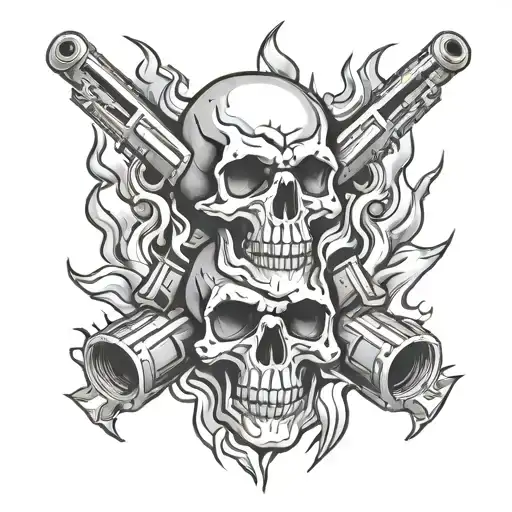 Skull Pistons In Fire Flames