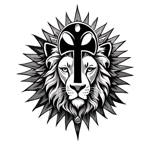 Lion And Ankh Symbol With The Sun