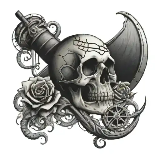 Skull Ship Rudder Rose Snake