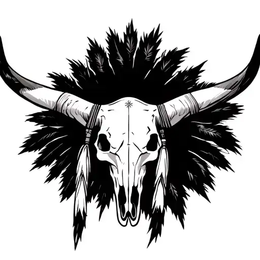 Longhorn Skull And Native American