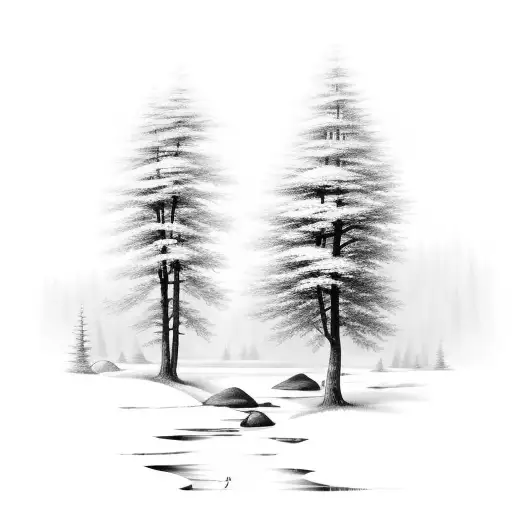 A Serene Forest Scene With A Peaceful River Flowing Through It