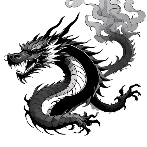 Japanese Dragon In Smoke Rising