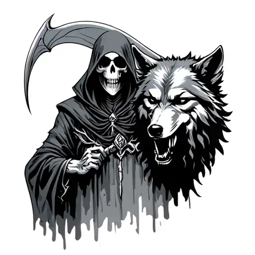 Grim Reaper With Wolf Head And Scythe