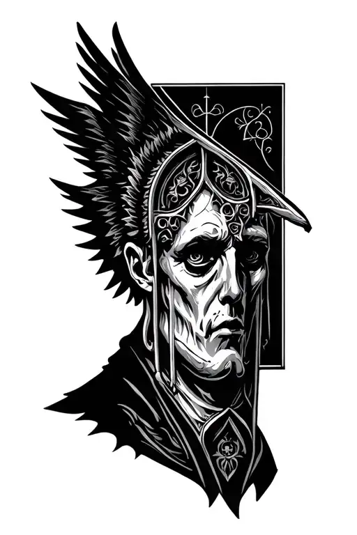 Righteous Angle Withe Gothic Cathedral Window Setting Behind It's Head