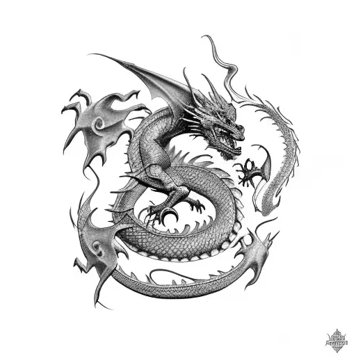 Design A Tattoo Depicting A Dragon Battling Against A Mythological God